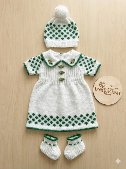"Meadow” Romper and Dress set Knitting pattern for Reborn doll 16 -22” or 0-3 Mth Old Baby