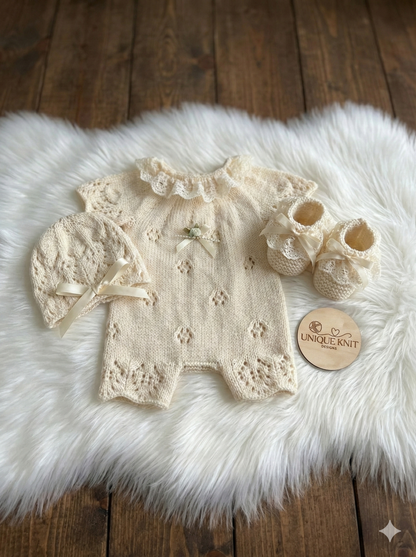 "Amaryllis” Romper Knitting pattern for Reborn doll 16 -22” or 0-3 Mth Old Baby