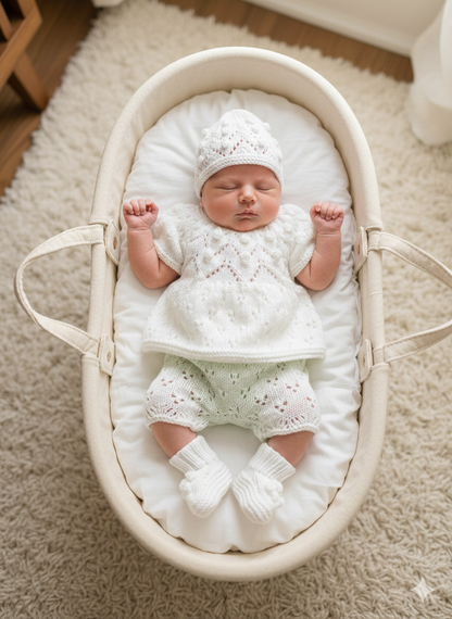 "Dewdrop” multi Piece Knitting pattern set for Reborn doll 16 -22” or 0-3 Month Old Baby