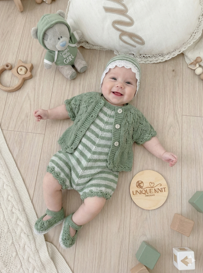 "Violets” 4 Piece Set Knitting pattern for Reborn doll 18-22” or 0-3 Mth Old Baby