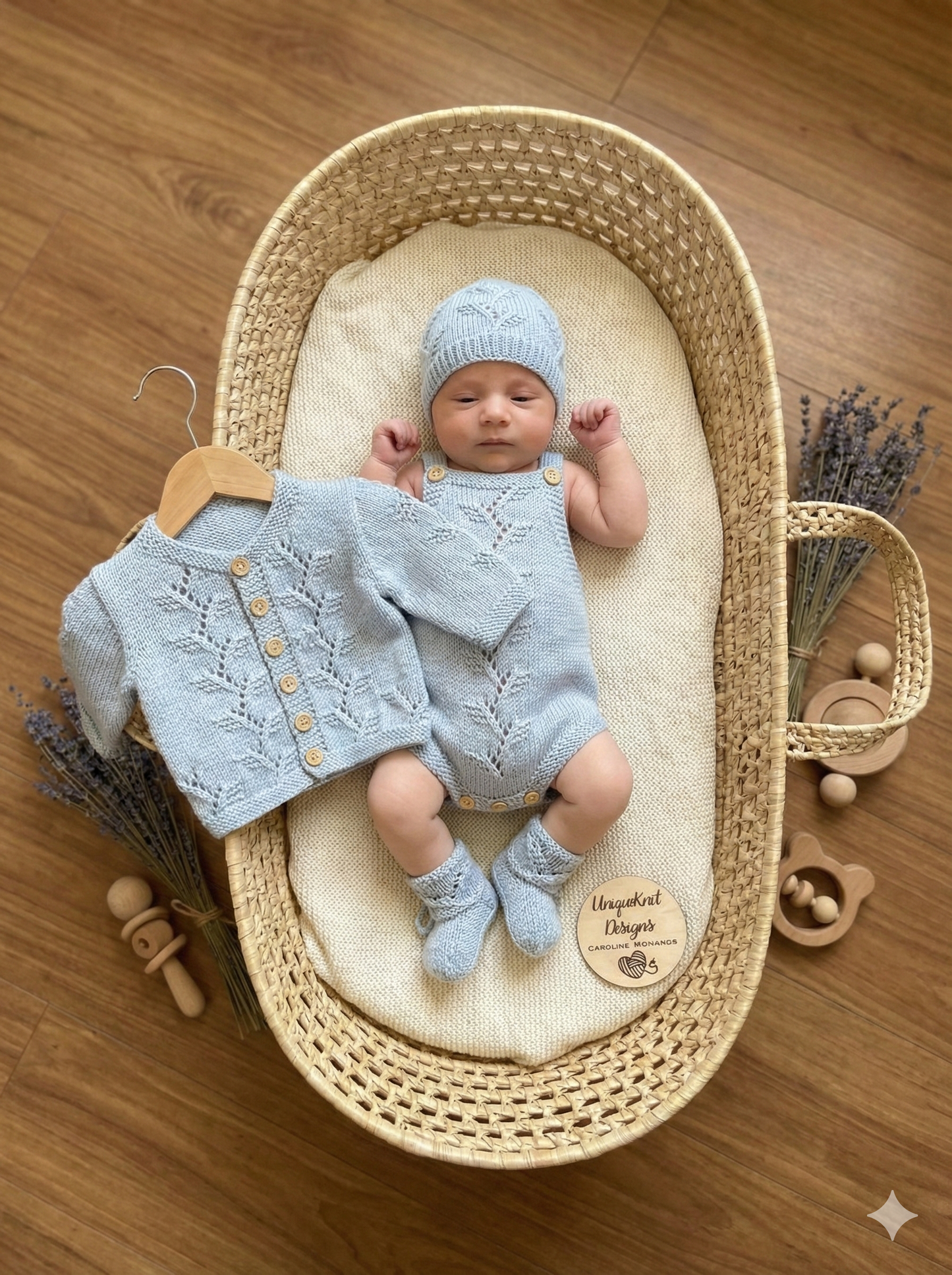 "Sycamore” 4 piece set Knitting pattern for Reborn doll 16 -22” or 0-3 Month Old Baby