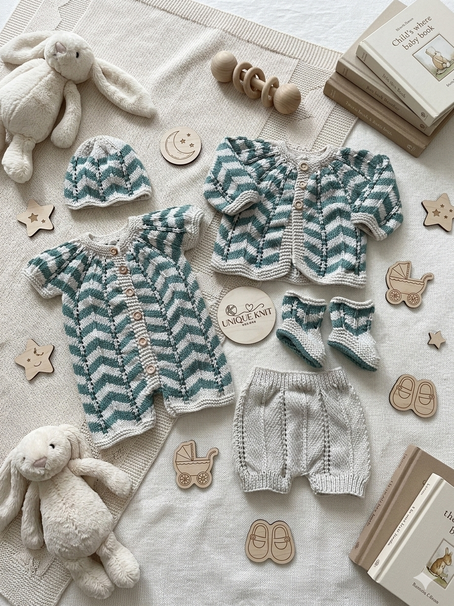 "Chevronette” Multi-piece Knitting pattern for Reborn doll 16 -22” or 0-3 Month Old Baby