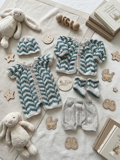 "Chevronette” Multi-piece Knitting pattern for Reborn doll 16 -22” or 0-3 Month Old Baby