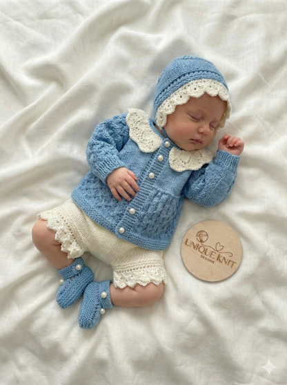 "Flower” Cardigan & Bloomers Knitting pattern set for Reborn doll 16 -22” or 0-3 Mth Old Baby