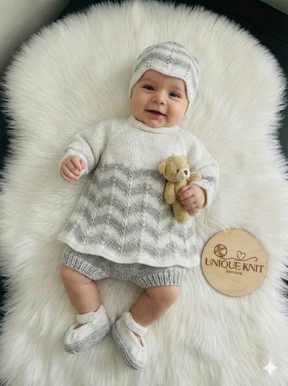 "Thistle” Top / Cardigan 4 piece set Knitting pattern for Reborn doll 16 -22” or 0-3 Mth Old Baby