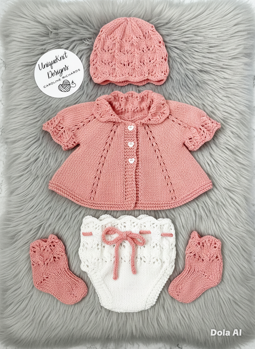 "Beatrice” Multi-piece Knitting pattern for Reborn doll 16 -22” or 0-3 Month Old Baby