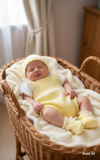 "Petal” Romper / Dungaree 4 piece set Knitting pattern for Reborn doll 16 -22” or 0-3 Mth Old Baby