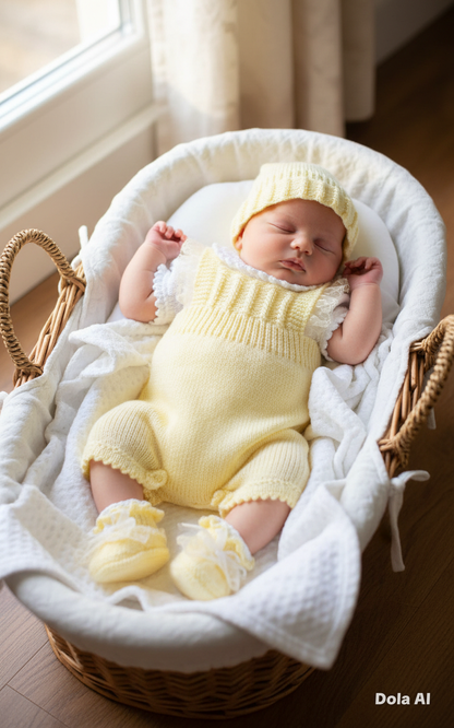"Petal” Romper / Dungaree 4 piece set Knitting pattern for Reborn doll 16 -22” or 0-3 Mth Old Baby