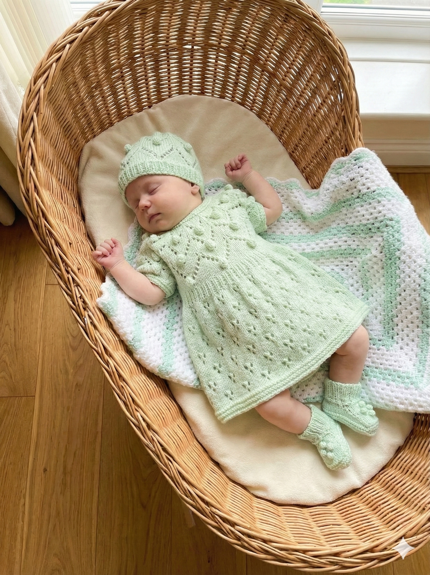"Dewdrop” multi Piece Knitting pattern set for Reborn doll 16 -22” or 0-3 Month Old Baby