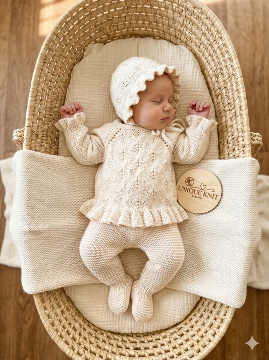 "Jade” 3 piece set knitting pattern for reborn doll 16-22" or 0-3 month old baby