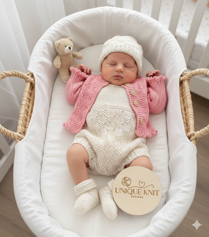 "Foxglove” Romper Knitting pattern set for Reborn doll 16 -22” or 0-3 Mth Old Baby
