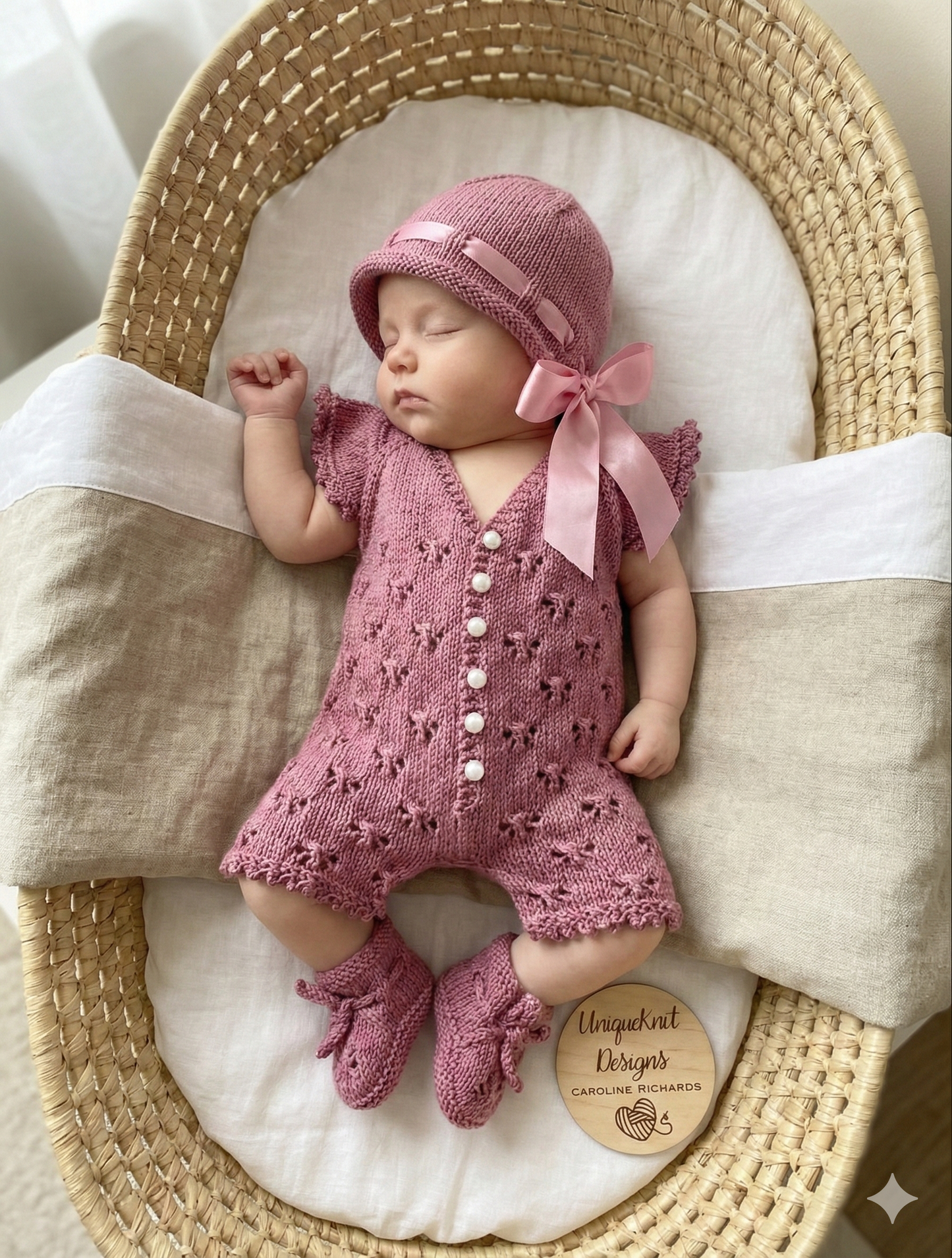"Victoria" Playsuit knitting pattern for reborn doll 16-22" or 0-3 Month old baby
