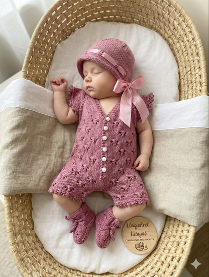 "Victoria" Playsuit knitting pattern for reborn doll 16-22" or 0-3 Month old baby