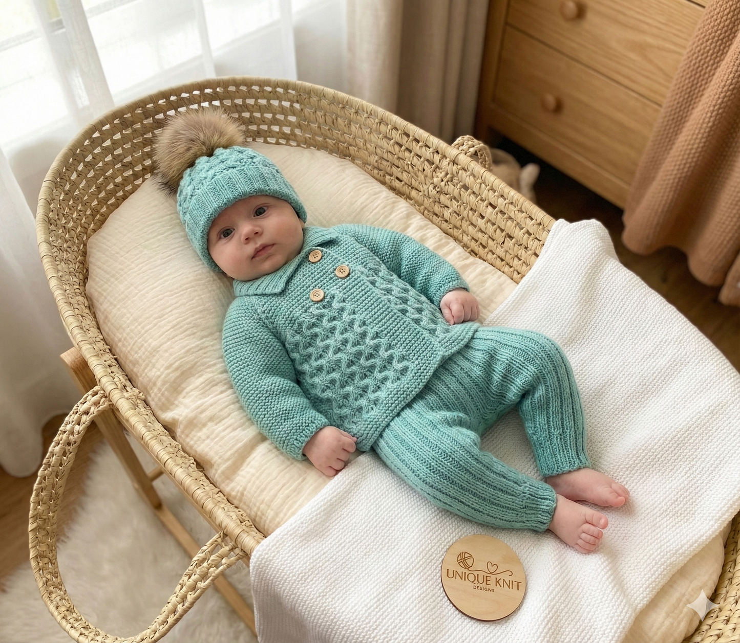 "Poinsettia” Cosy coat and legging set Knitting pattern for Reborn doll 16 -22” or 0-3 Mth Old Baby