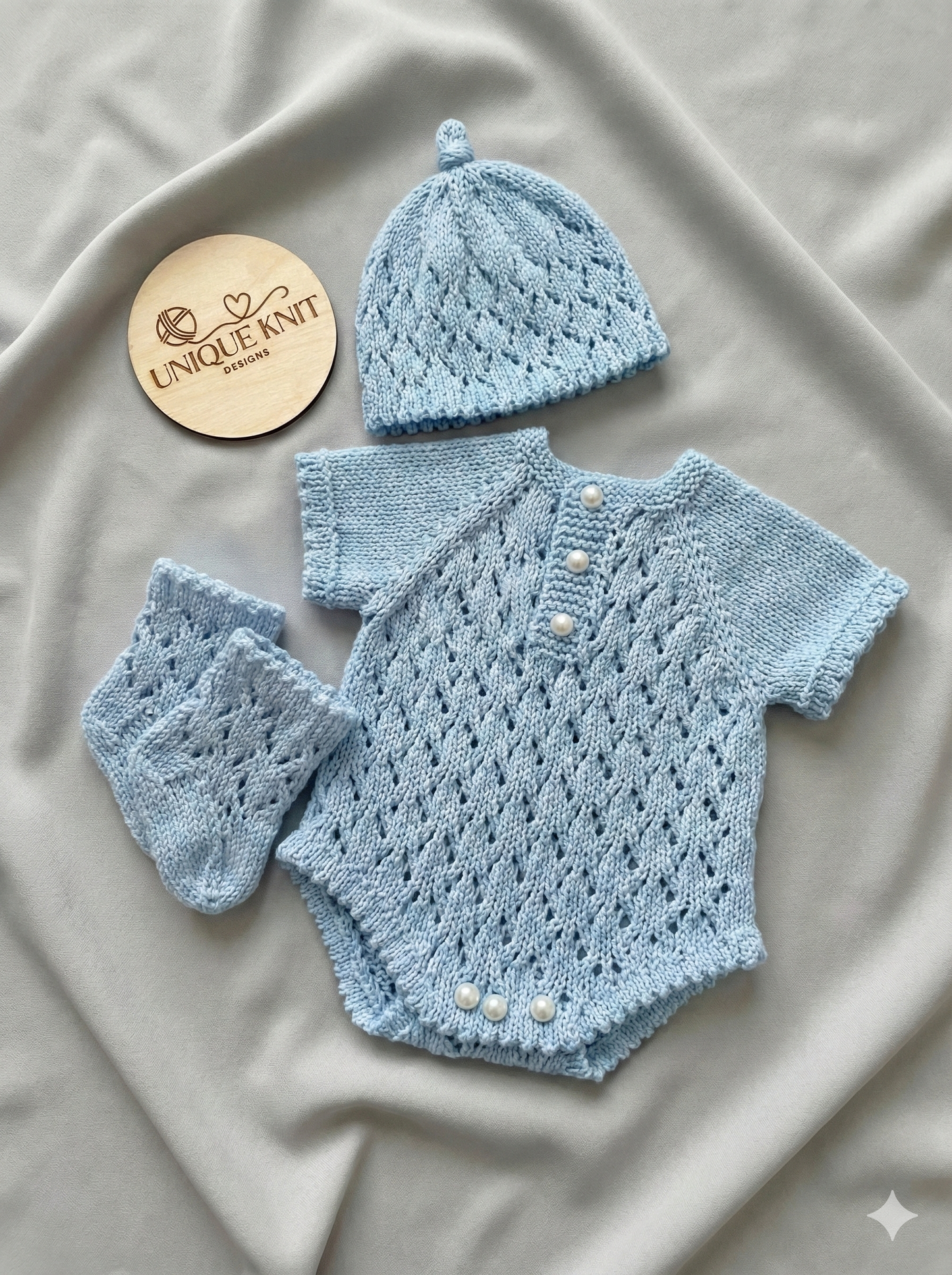 "Diamond” Romper Knitting pattern for Reborn doll 16 -22” or 0-3 Mth Old Baby