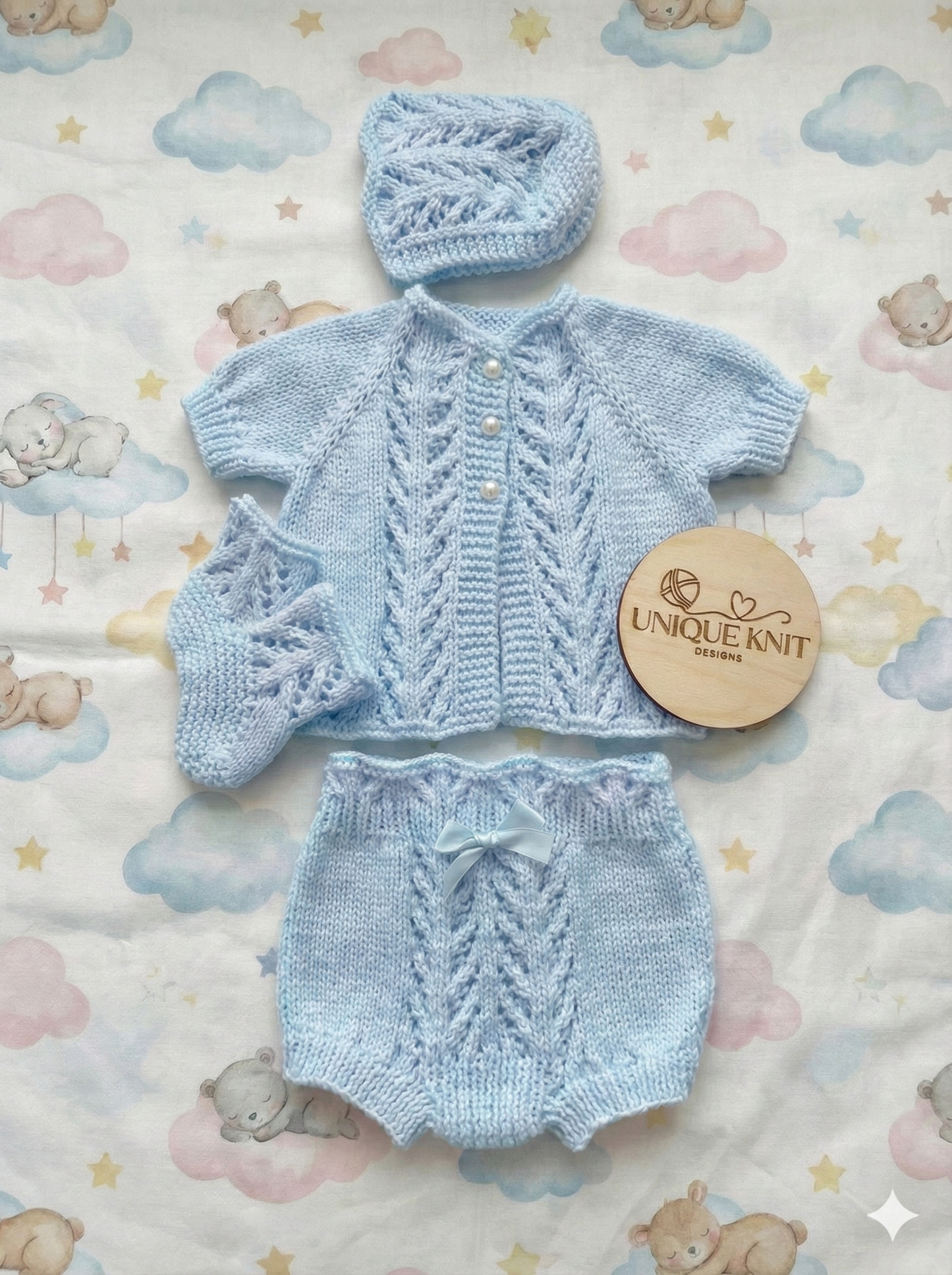 "Sparkle” 4-piece Knitting pattern set for Reborn doll 16 -22” or 0-3 Month Old Baby