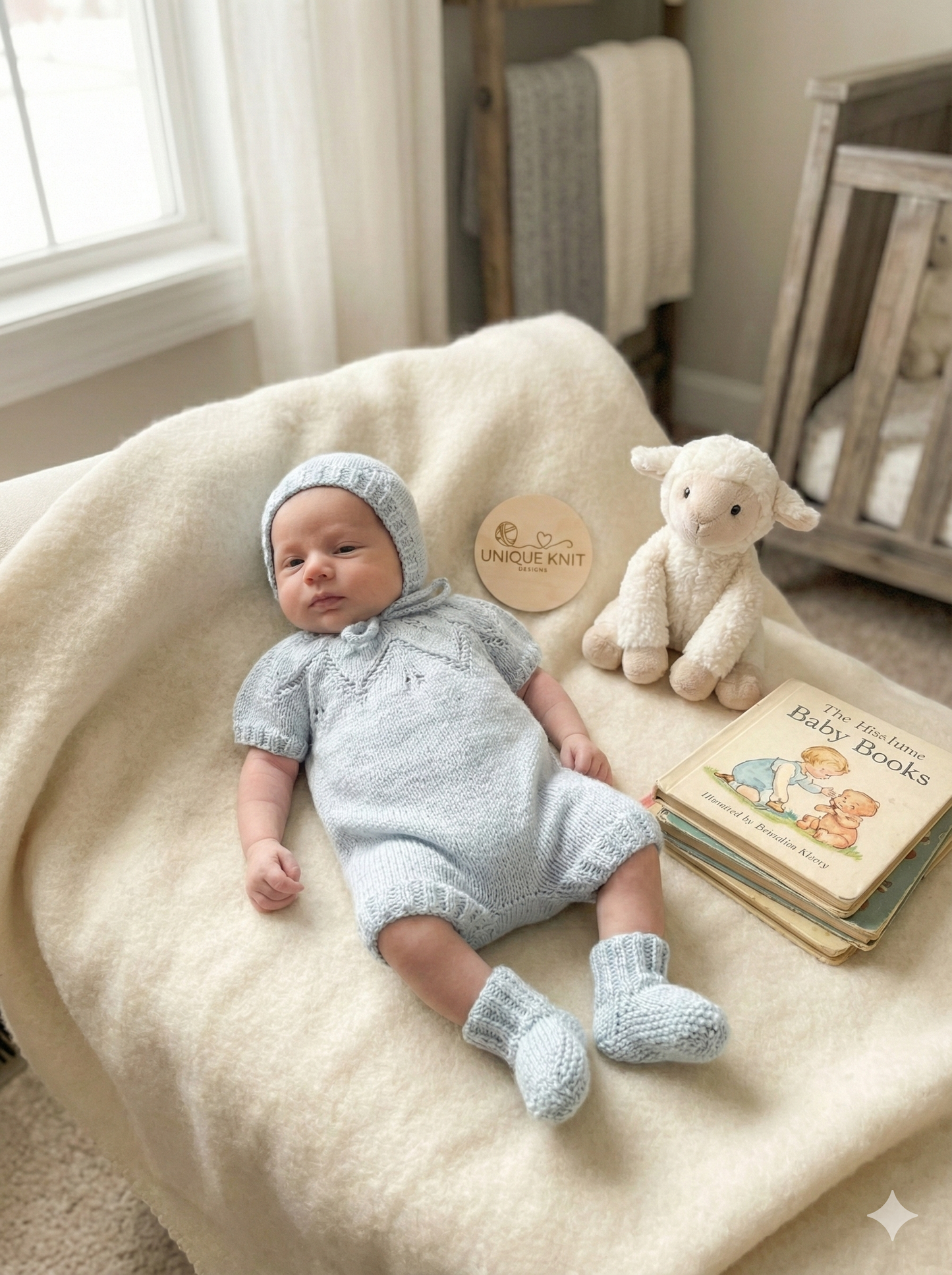 "Fig" Romper knitting pattern for reborn doll 16-22" or 0-3 Month old baby