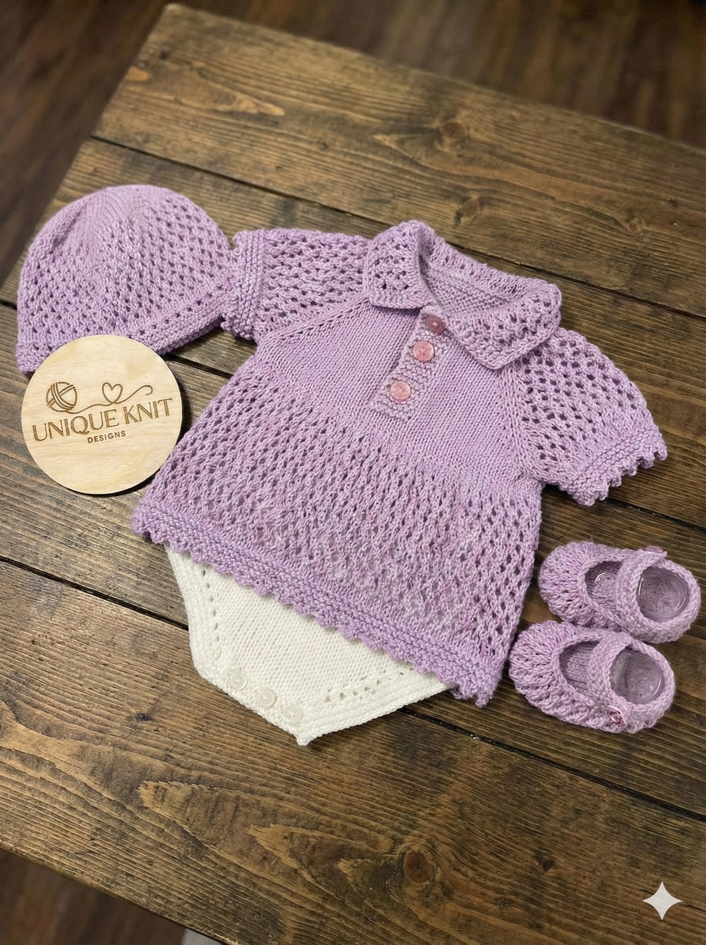 "Lavender” All-in-one dress Knitting pattern for Reborn doll 16 -22” or 0-3 Mth Old Baby