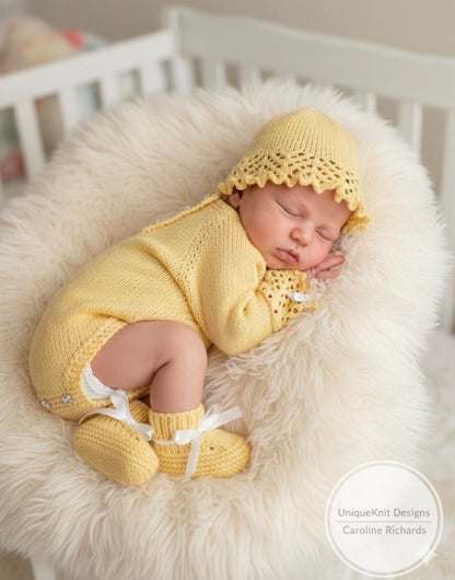 "Chelsea" Romper knitting pattern for reborn doll 16-22" or 0-3 Month old baby