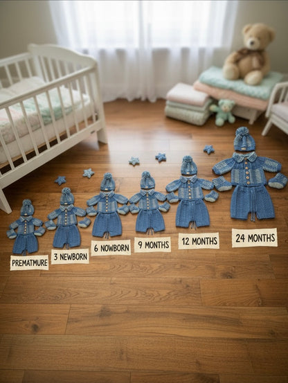 "Nathan” 4 Piece set - 8 sizes from premature to 24 Month old baby