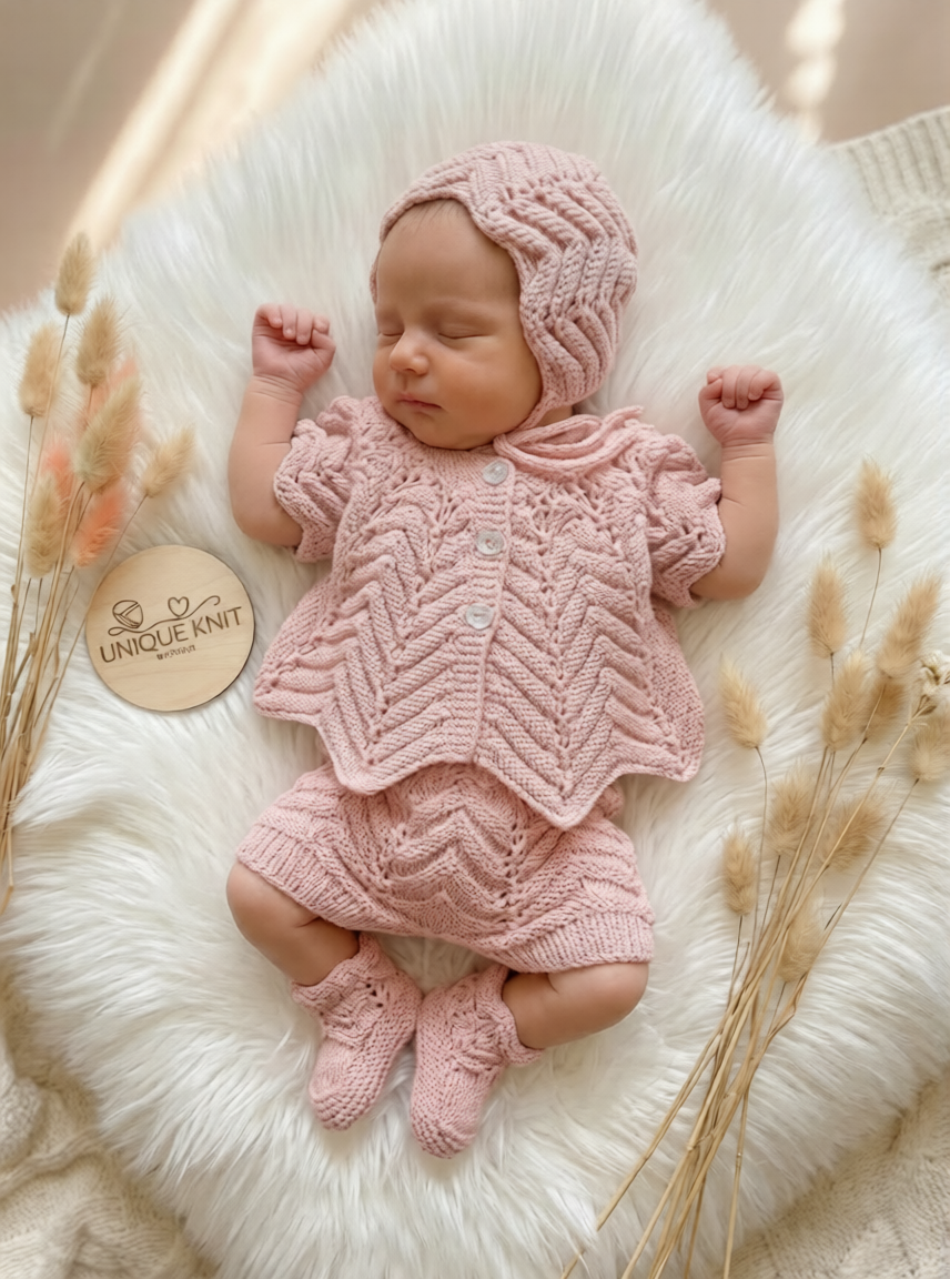 "Angelica” Multi-piece Knitting pattern for Reborn doll 16 -22” or 0-3 Month Old Baby