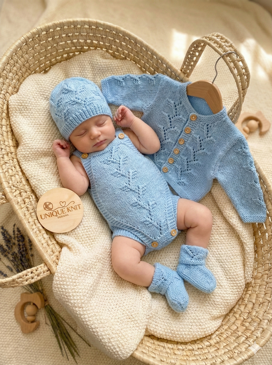 "Sycamore” 4 piece set Knitting pattern for Reborn doll 16 -22” or 0-3 Month Old Baby