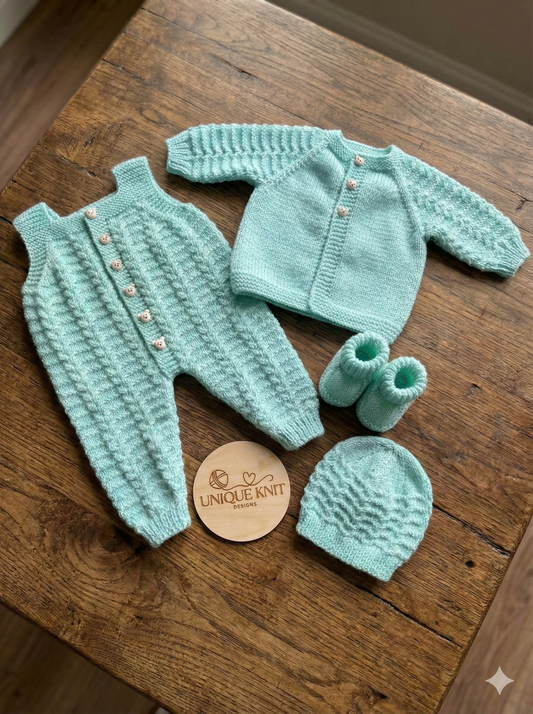 "Aurora” Dungaree set Knitting pattern set for Reborn doll 16 -22” or 0-3 Month Old Baby