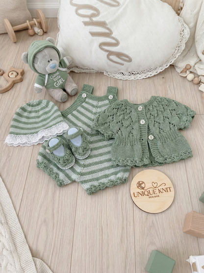 "Violets” 4 Piece Set Knitting pattern for Reborn doll 18-22” or 0-3 Mth Old Baby