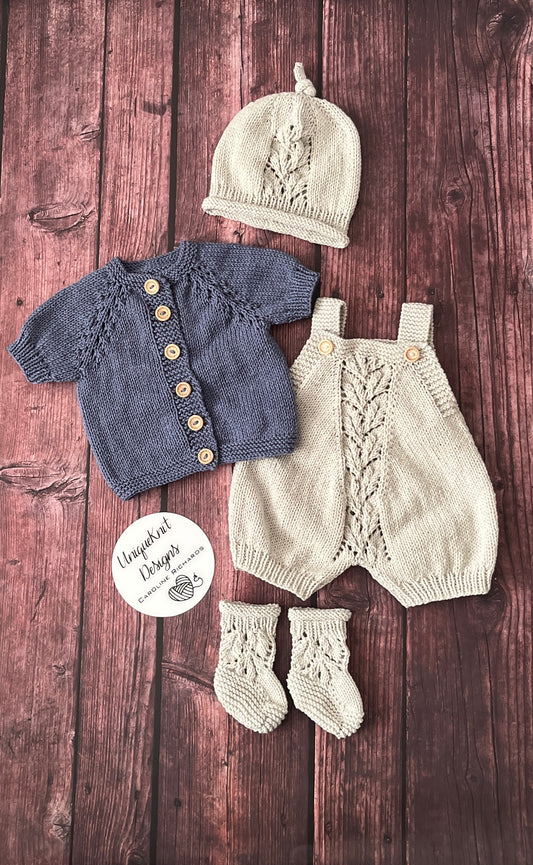 "Fern” 4 Piece Knitting pattern set for Reborn doll 16 -22” or 0-3 Month Old Baby