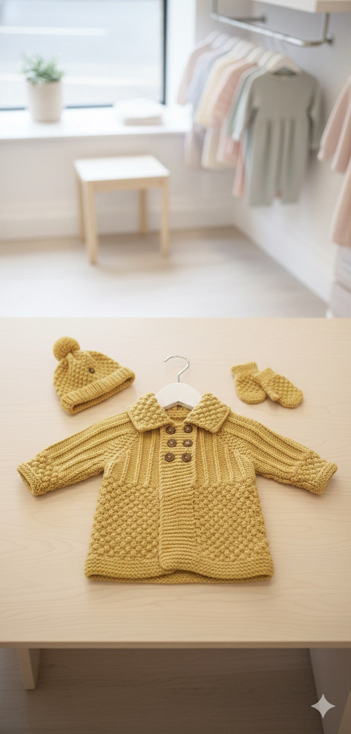 "Enchanted” 3 Piece Coat Set Knitting pattern for Reborn doll 16-22” or 0-3 Month Old Baby