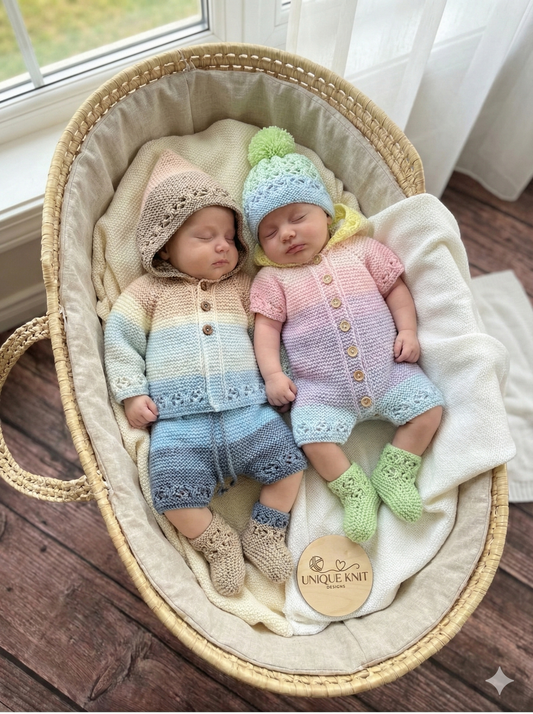 "Rainbow” Multi Piece set knitting pattern for reborn doll 16-22" or 0-3 month old baby