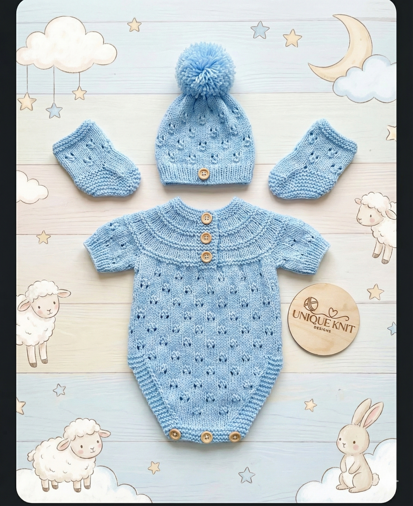 "Pippin” 3 Piece set knitting pattern for reborn doll 16-22" or 0-3 Month Old Baby