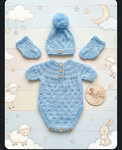 "Pippin” 3 Piece set knitting pattern for reborn doll 16-22" or 0-3 Month Old Baby