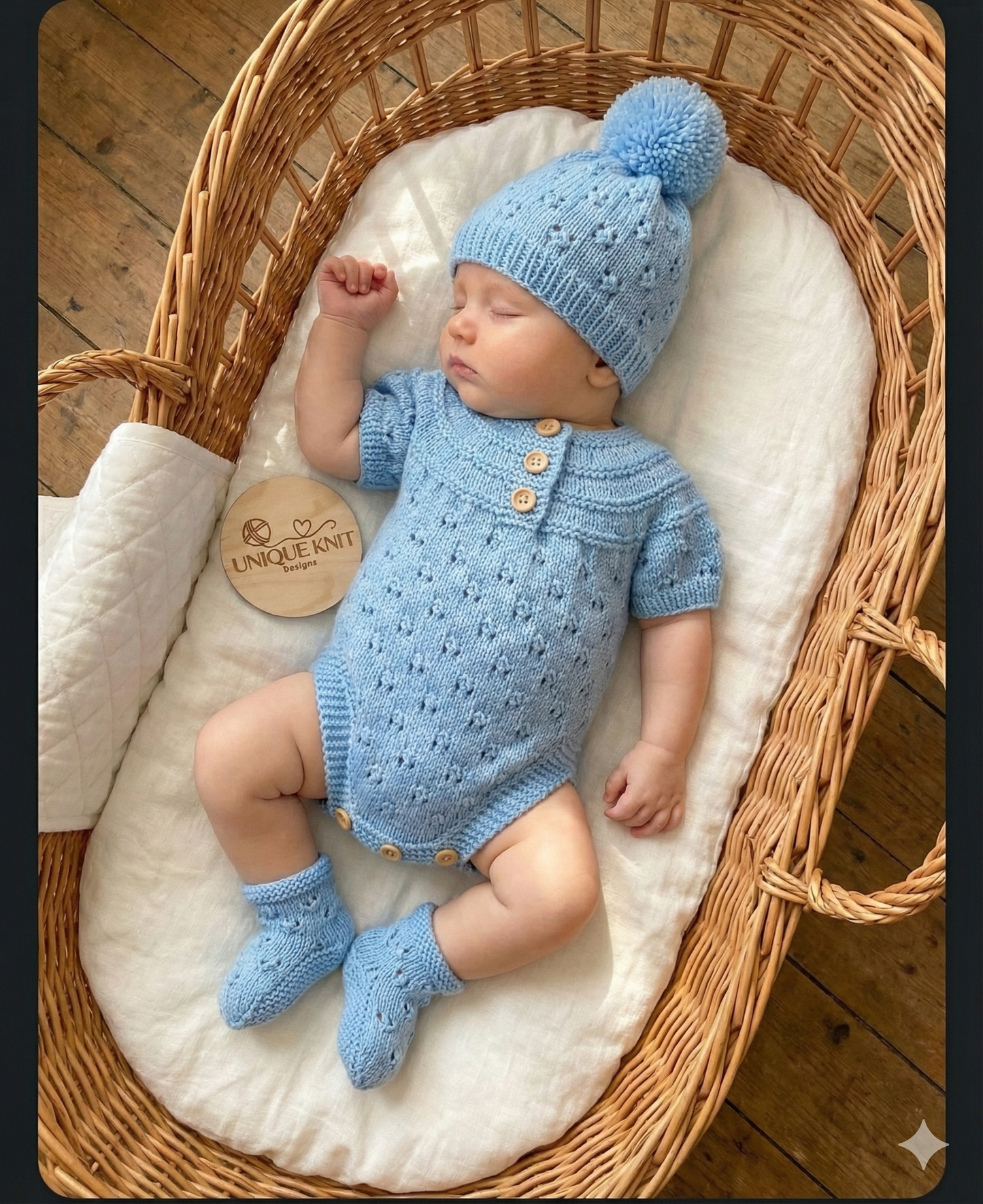"Pippin” 3 Piece set knitting pattern for reborn doll 16-22" or 0-3 Month Old Baby