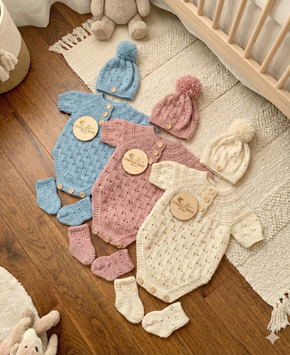 "Pippin” 3 Piece set - 8 sizes from premature to 24 Month old baby