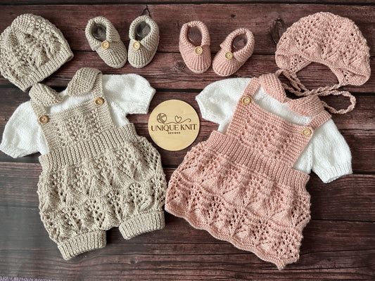 "Tim & Kim ” Multi Piece  twin set knitting pattern for reborn doll 16-22" or 0-3 month old baby