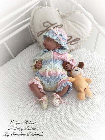 "Blossom ” Romper Knitting pattern for Reborn doll 16 -22” or 0-3 Mth Old Baby