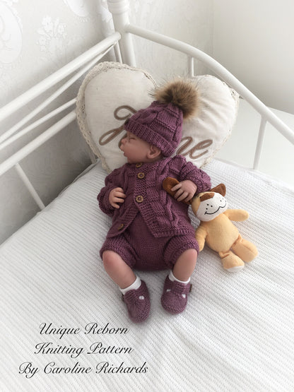 "Poppy ” 4 Piece Set Knitting pattern for Reborn doll 16 -22” or 0-3 Mth Old Baby