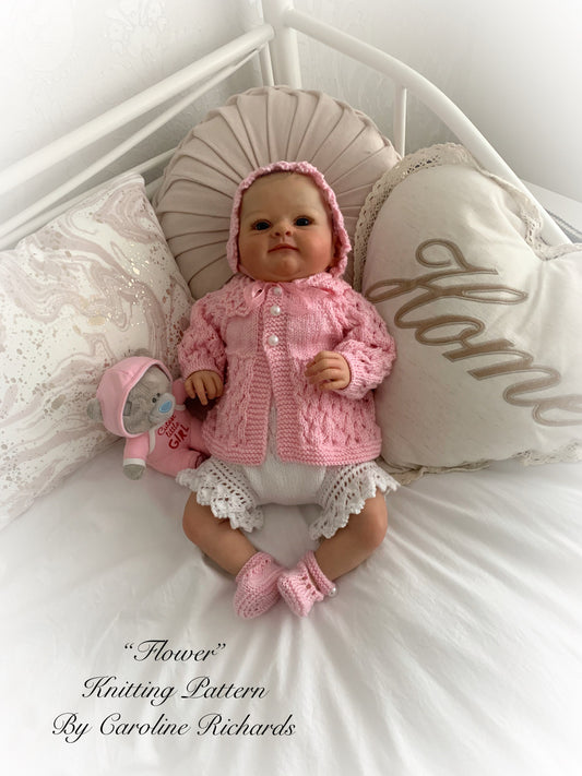"Flower” Cardigan & Bloomers Knitting pattern set for Reborn doll 16 -22” or 0-3 Mth Old Baby