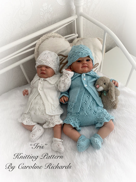 "Iris” cardigan Knitting pattern for Reborn doll 16 -22” or 0-3 Mth Old Baby