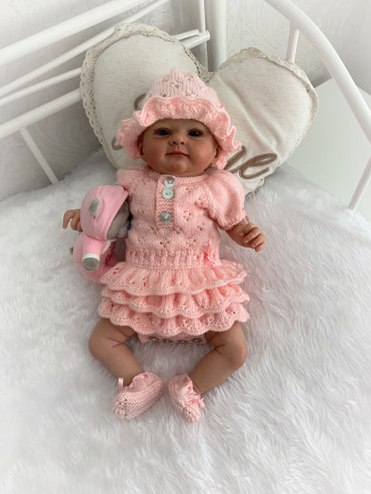 "Bouquet” Rah-Rah romper Knitting pattern for Reborn doll 16 -22” or 0-3 Mth Old Baby