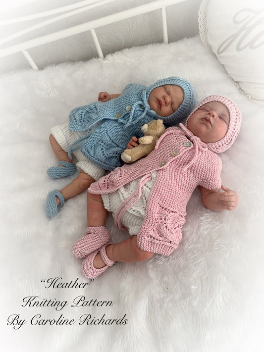 "Heather ” Sideways made Knitting pattern for Reborn doll 16 -22” or 0-3 Mth Old Baby