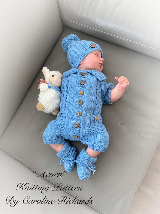 "Acorn” Romper Set Knitting pattern for Reborn doll 16 - 22” or 0-3 Mth Old Baby