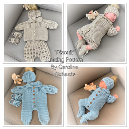 "Biscuit” Multi-piece Knitting pattern for Reborn doll 16 -22” or 0-3 Month Old Baby