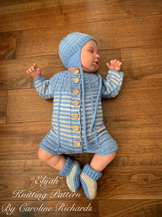 "Elijah” Romper set knitting pattern for reborn doll 16-22" or 0-3 month old baby