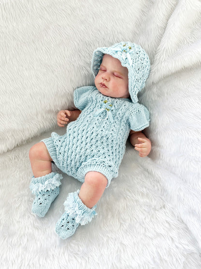 "Ruffle” Romper Knitting pattern for Reborn doll 16 -22” or 0-3 Month Old Baby