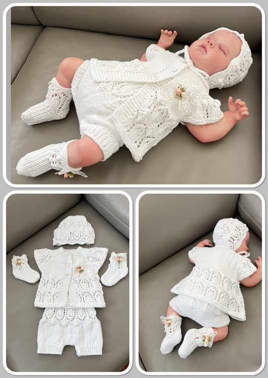 "Edith” 4 Piece Knitting pattern set for Reborn doll 16 -22” or 0-3 Month Old Baby