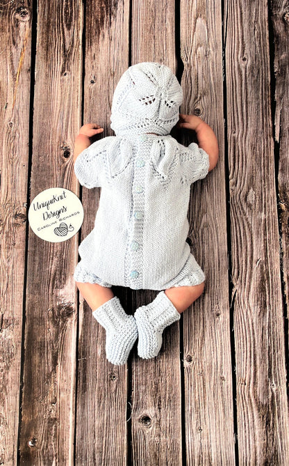 "Fig" Romper knitting pattern for reborn doll 16-22" or 0-3 Month old baby