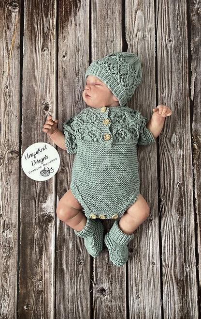 "Pistachio" Romper knitting pattern for reborn doll 16-22" or 0-3 Month old baby