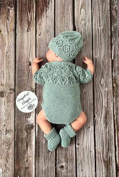 "Pistachio" Romper knitting pattern for reborn doll 16-22" or 0-3 Month old baby